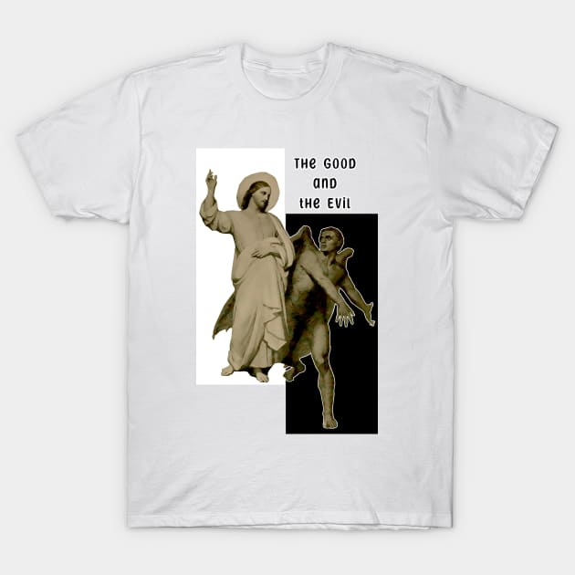 Good and Evil - Jesus vs. the Devil T-Shirt by Marccelus